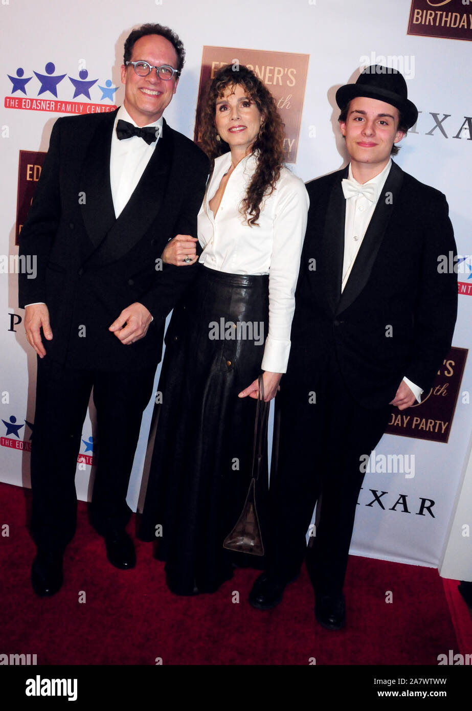 Hollywood, California, USA 3rd November 2019 Actor Diedrich Bader, wife Dulcy Rogers and son Sebastian Bader attend Ed Asner's 90th Birthday Party and Roast on November 3, 2019 at Hollywood Roosevelt Hotel in Hollywood, California, USA. Photo by Barry King/Alamy Stock Photo Stock Photo