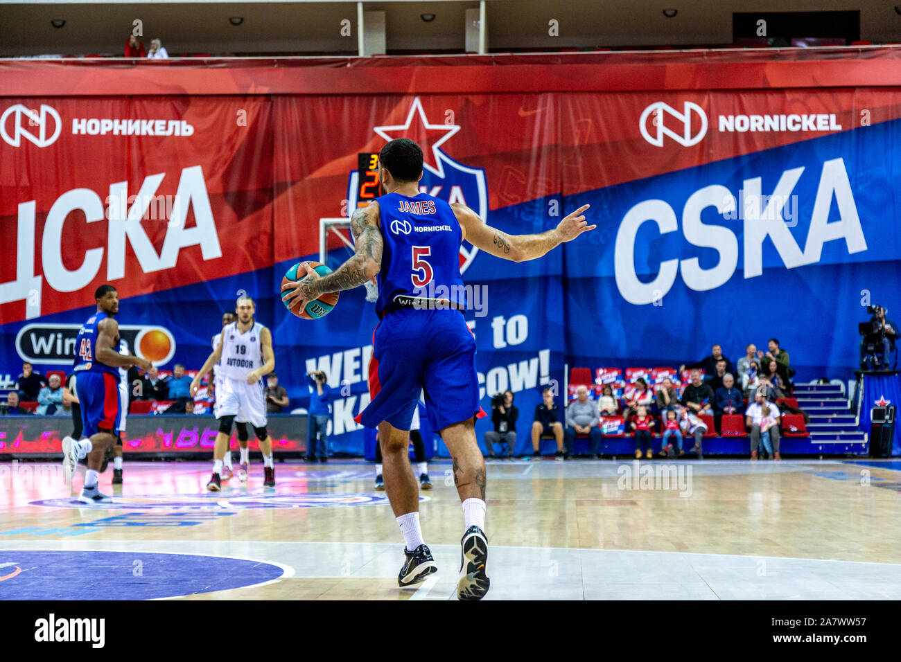 #5 Mike James of CSKA Moscow seen in action against Avtodor Saratov during the VTB United League match in Moscow.(Final score; CSKA Moscow 103:79 Avtodor Saratov) Stock Photo