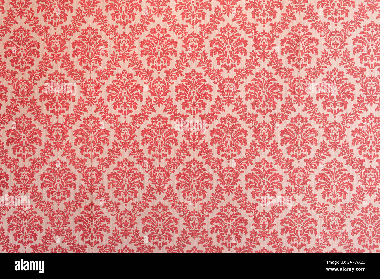 Red wallpaper vintage flock with red damask design on a white background retro vintage style Stock Photo