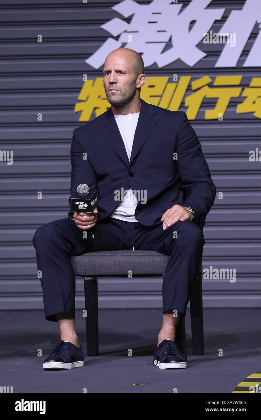 English actor Jason Statham attends a press conference for new