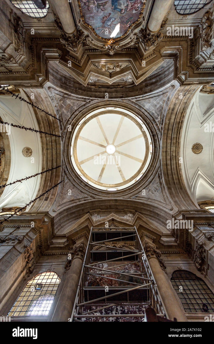 View of the interior of the dome on the transept of the Church of the Monastery of Saint Mary of Lorvao, Coimbra, Portugal Stock Photo