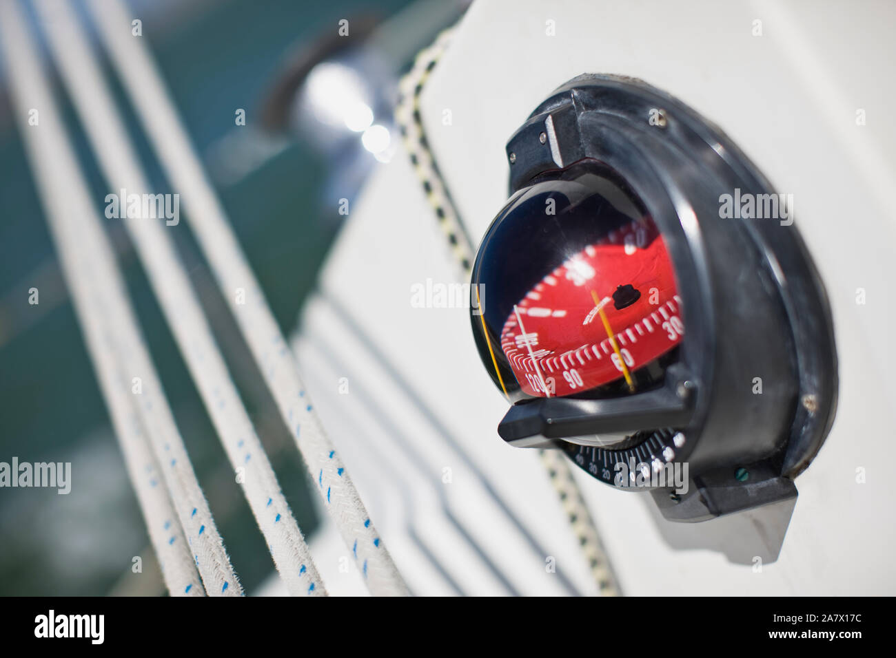 Compass on a sail boat Stock Photo Alamy