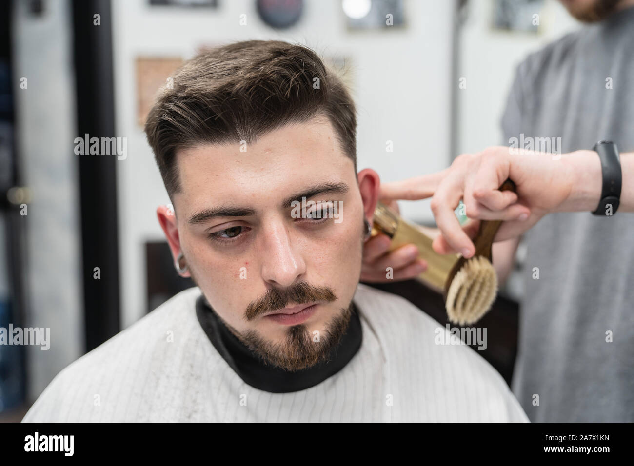 Making Male Haircut Hair And Beard Care Stock Photo