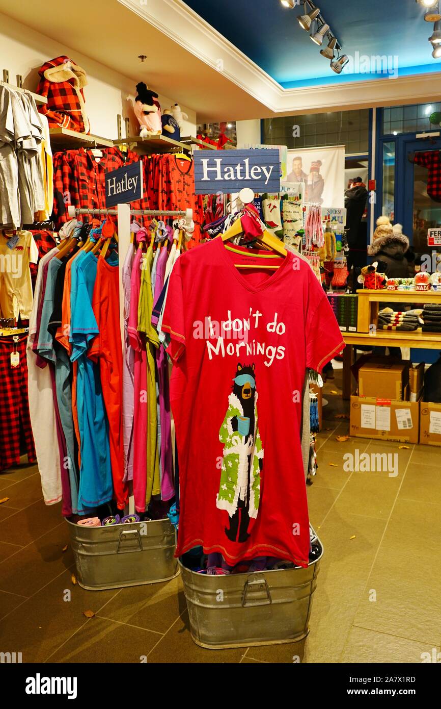 QUEBEC CITY, CANADA -1 NOV 2019- View of a Hatley store in Quebec City.  Hatley is a Canadian fashion retail brand specializing in organic cotton  pajam Stock Photo - Alamy