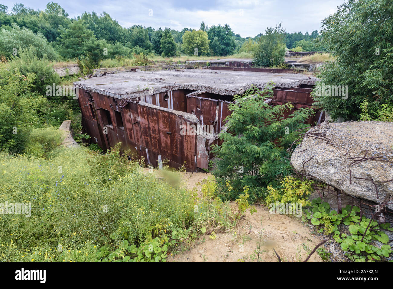 Object 1180 - Soviet abandoned reserve command post bunker of Warsaw Pact from Cold War period near Oliscani village in Moldova Stock Photo