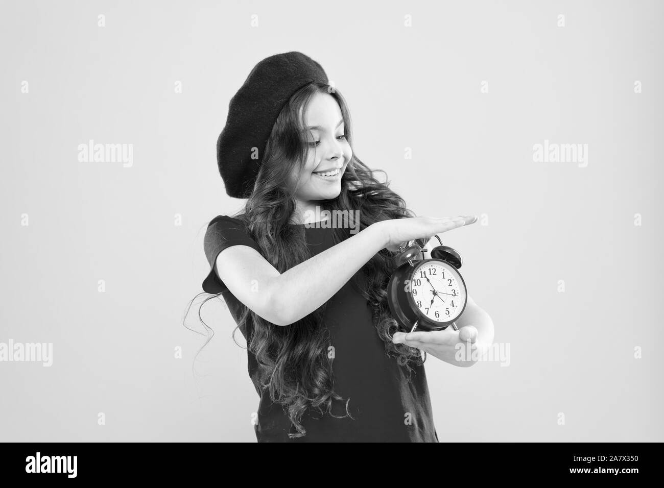 Controlling Personal Time Define Own Rhythm Of Life Schedule And Time Set Up Alarm Clock Child Little Girl Hold Red Clock Always On Time It Is Never Too Late Everything Is Under