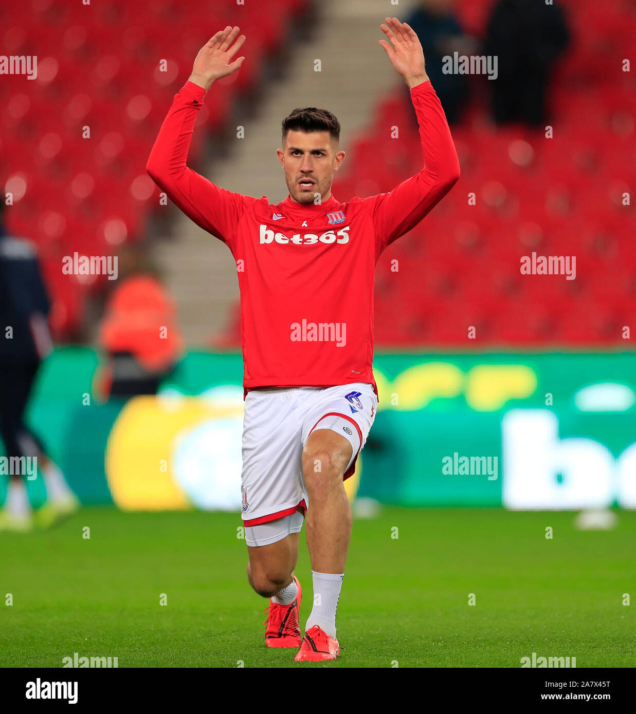 4th November 2019, Bet365 Stadium, Stoke-on-Trent, England; Sky Bet Championship, Stoke City v West Bromwich Albion : Danny Baath (6) of Stoke City warms up for the match Credit: Conor Molloy/News Images Stock Photo