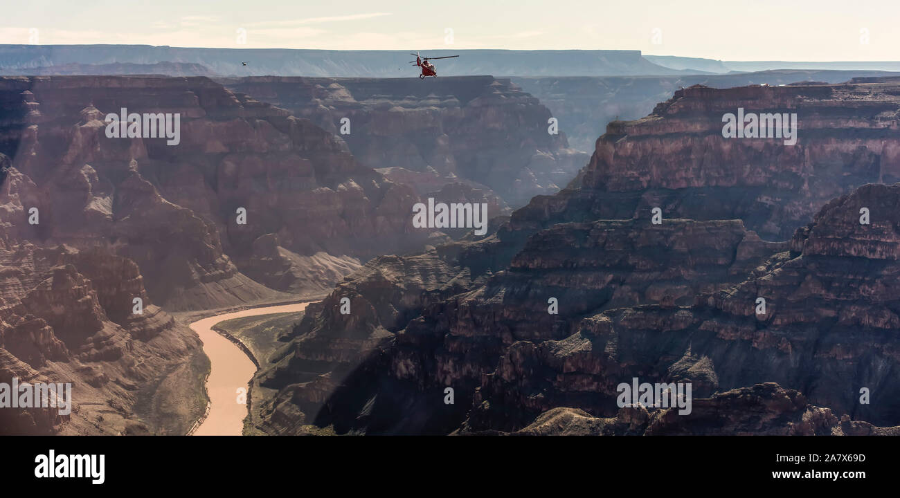 Helicopters over the Grand Canyon Stock Photo