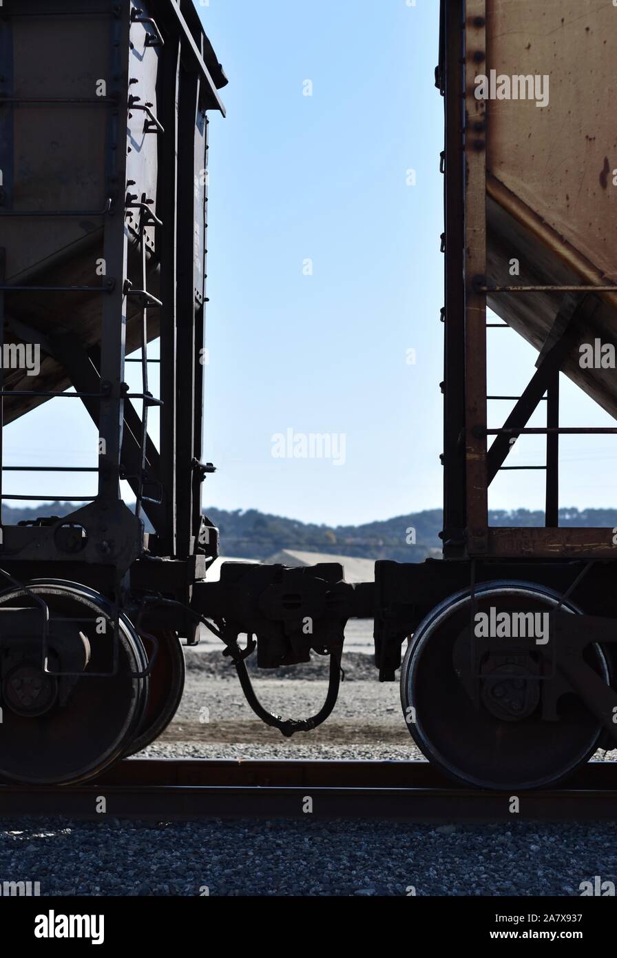 The coupling between two railroad cars Stock Photo Alamy