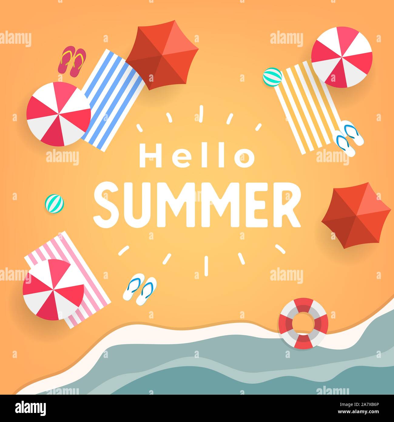 Hello Summer tropical beach top view banner template Stock Vector Image ...