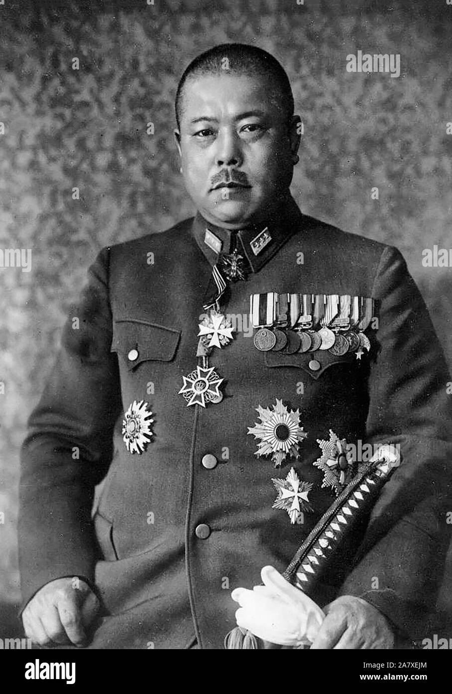 Portrait of Tomoyuki Yamashita, Japanese general of the Imperial Japanese Army during World War II. Yamashita led Japanese forces during the invasion of Malaya and Battle of Singapore, with his accomplishment of conquering Malaya and Singapore in 70 days earning him the sobriquet The Tiger of Malaya. 1940 Stock Photo