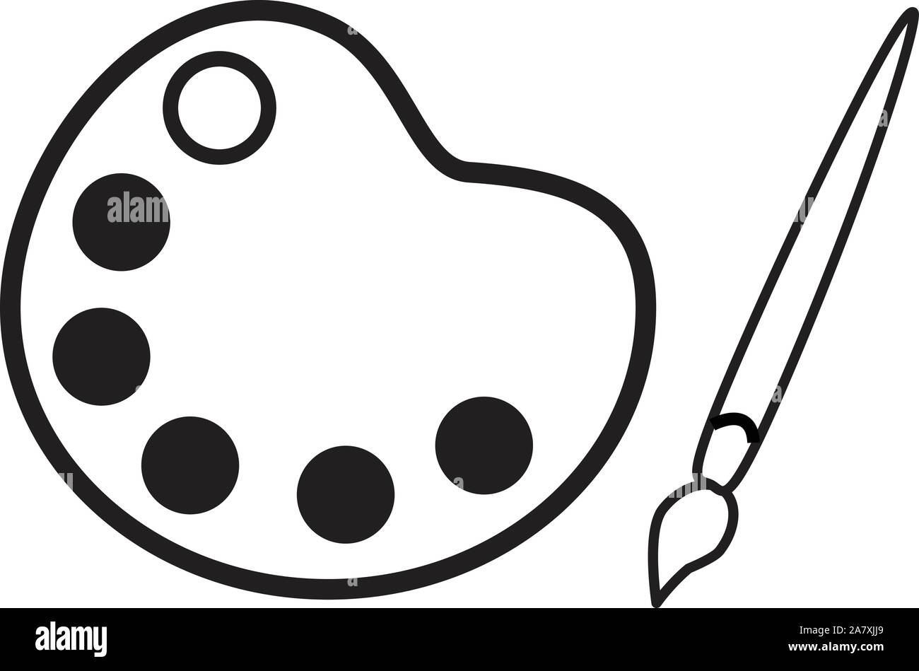 Paint palette board with paint brush. Paint palette board on white