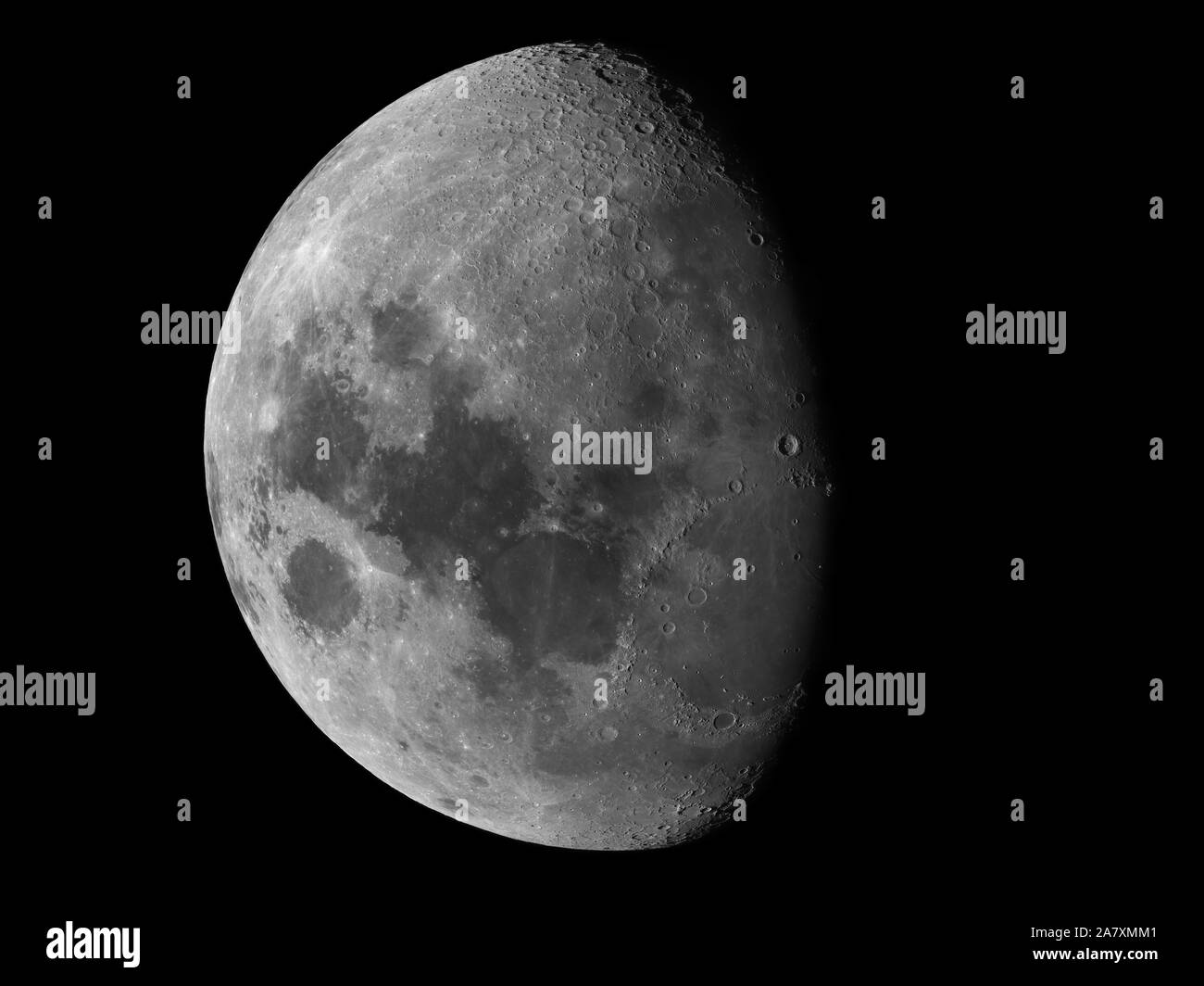 High-resolution full-disc image of the moon, at waxing gibbous phase Stock Photo
