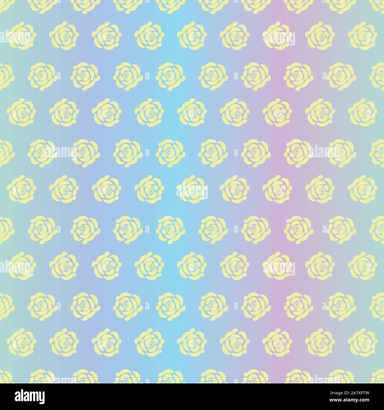 seamless vector pattern with rose flowre silhouettes on a rainbow gradient background Stock Vector