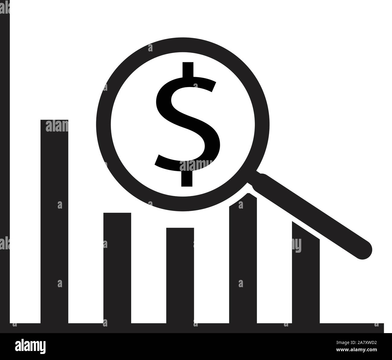 Dollar analysis bars chart on white background. Dollar analysis bars chart sign. Stock Vector