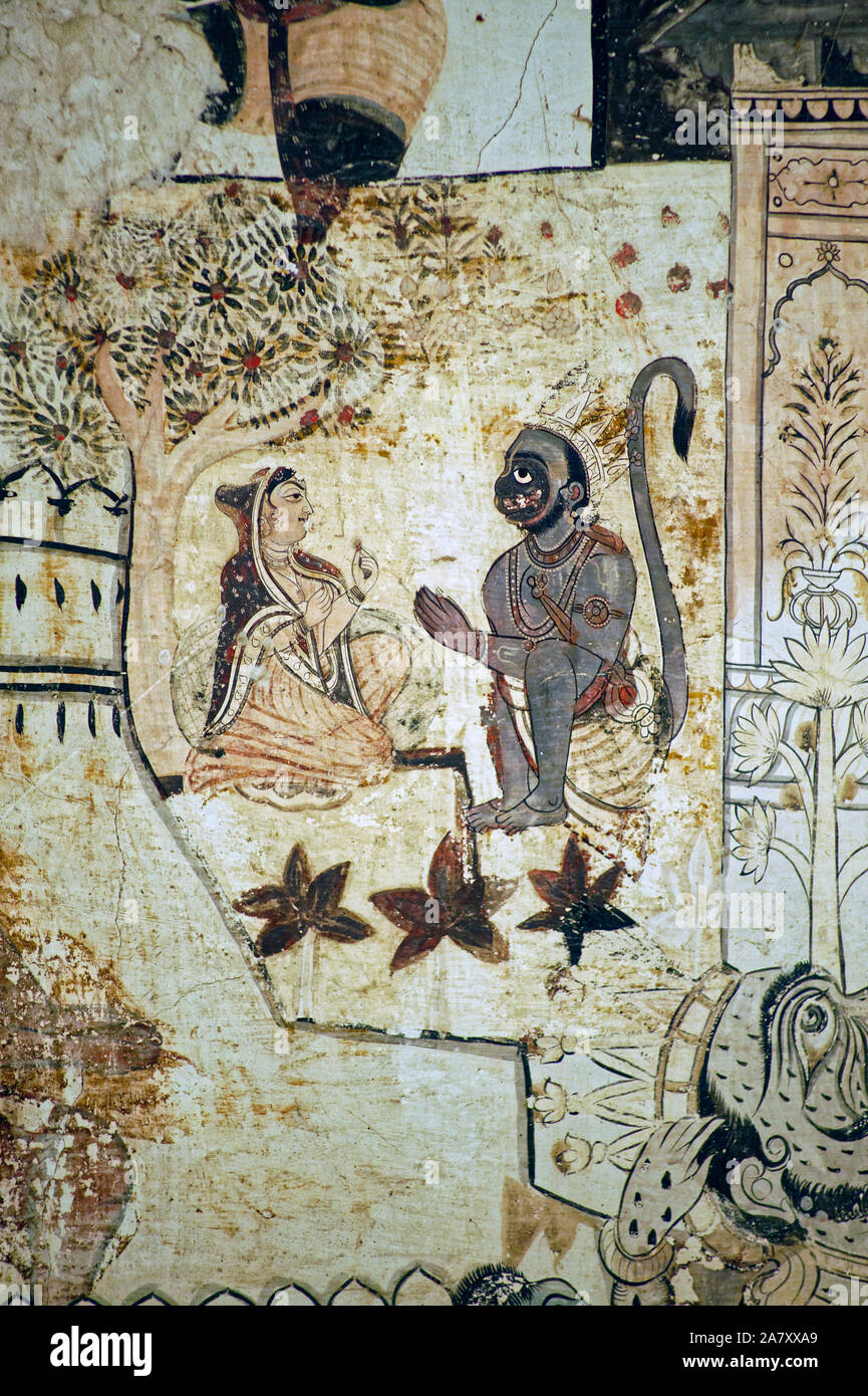 Painting of Hanuman and Sita in Shrilanka Stock Photo