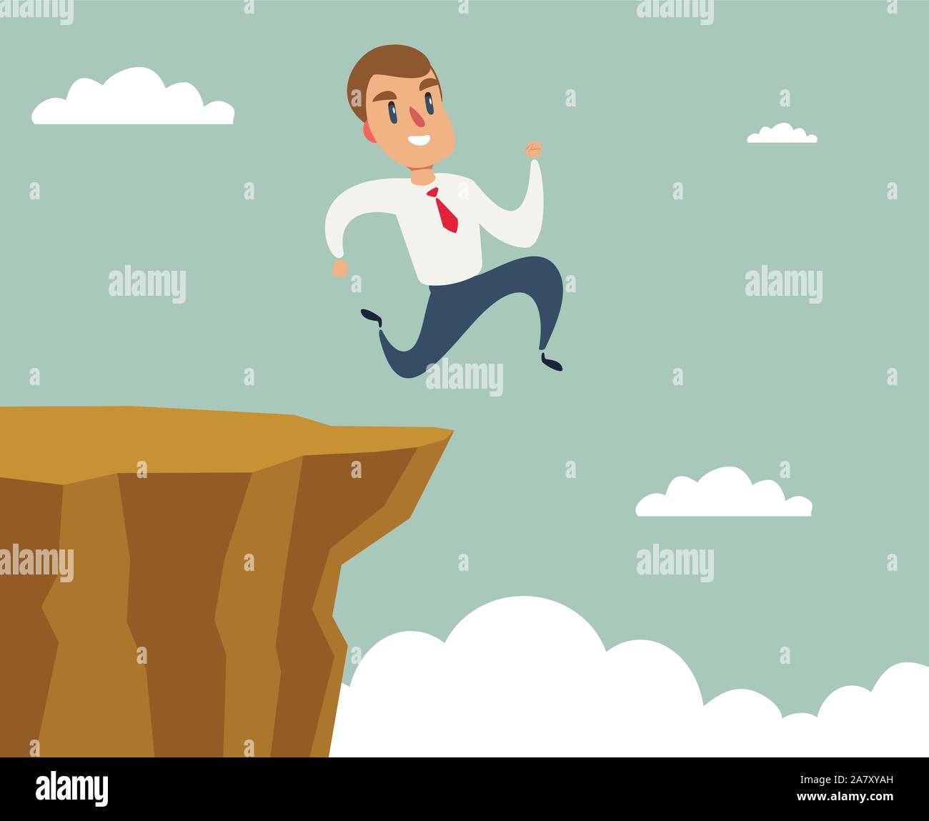 Businessman running and jump over cliff gap to success, overcome the difficulty, Business concept Stock Vector