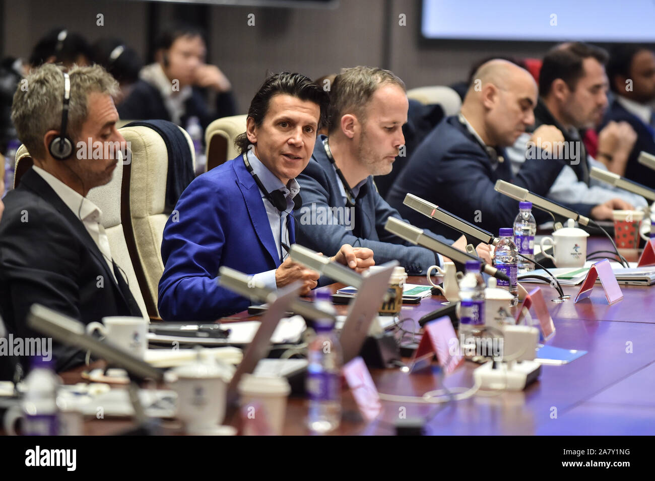 Beijing, China. 5th Nov, 2019. Christophe Dubi (2nd L), Olympic Games executive director of the International Olympic Committee (IOC), speaks during the IOC-IPC Beijing 2022 Project Review in Beijing, capital of China, Nov. 5, 2019. Credit: Peng Ziyang/Xinhua/Alamy Live News Stock Photo