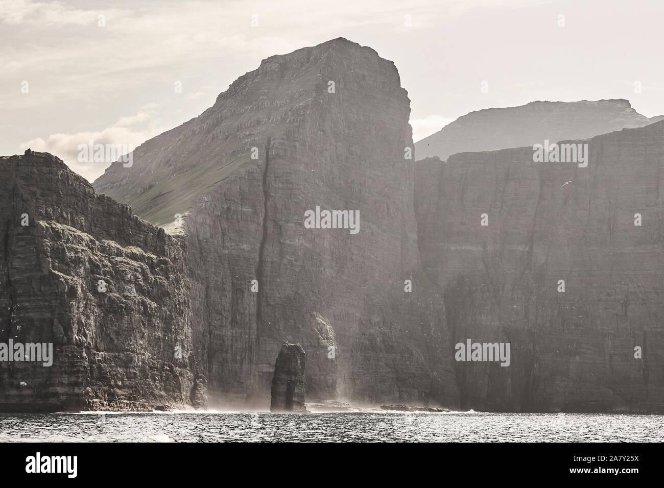Faroe islands dramatic coastline landscape in Vagar island. Seascape ...
