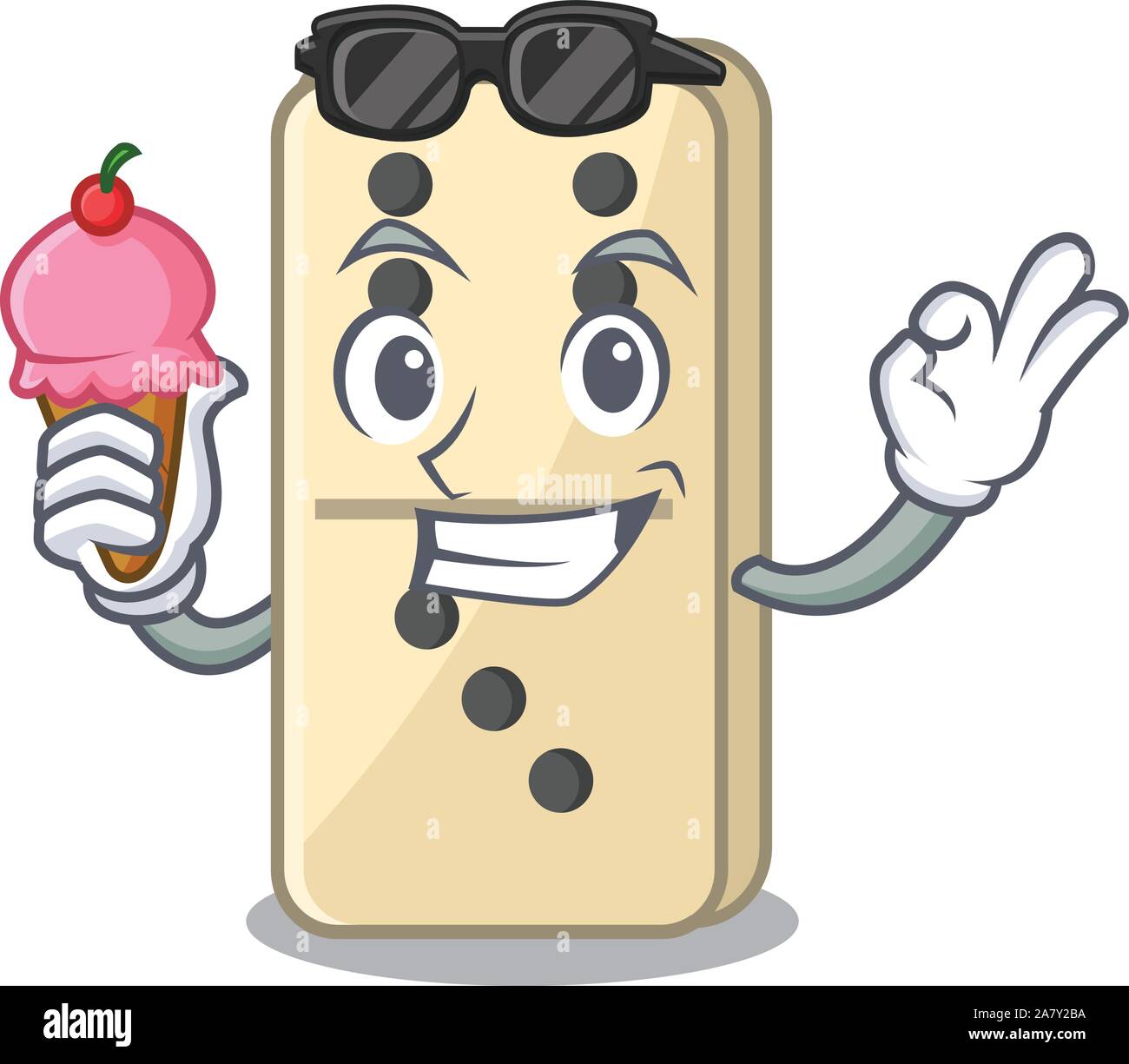 with ice cream Smile domino character isolated in vector Stock Vector