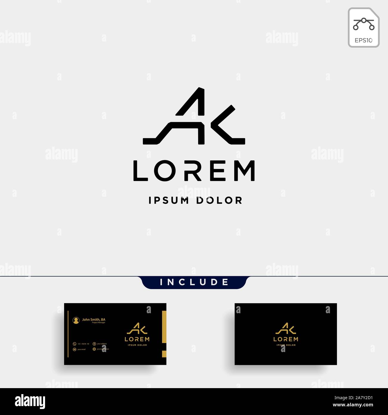 AK K Letter Linked Luxury Premium Logo Stock Vector