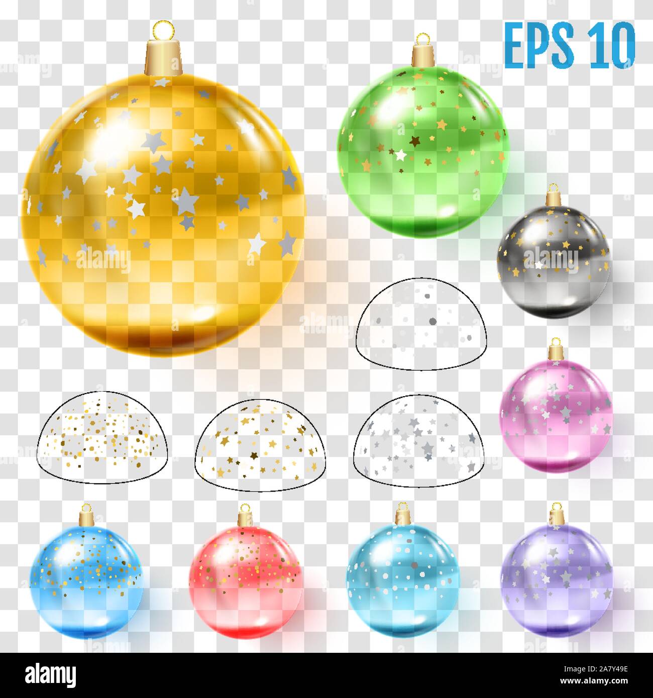 Colorful christmas balls with confetti. Vector illustration Stock