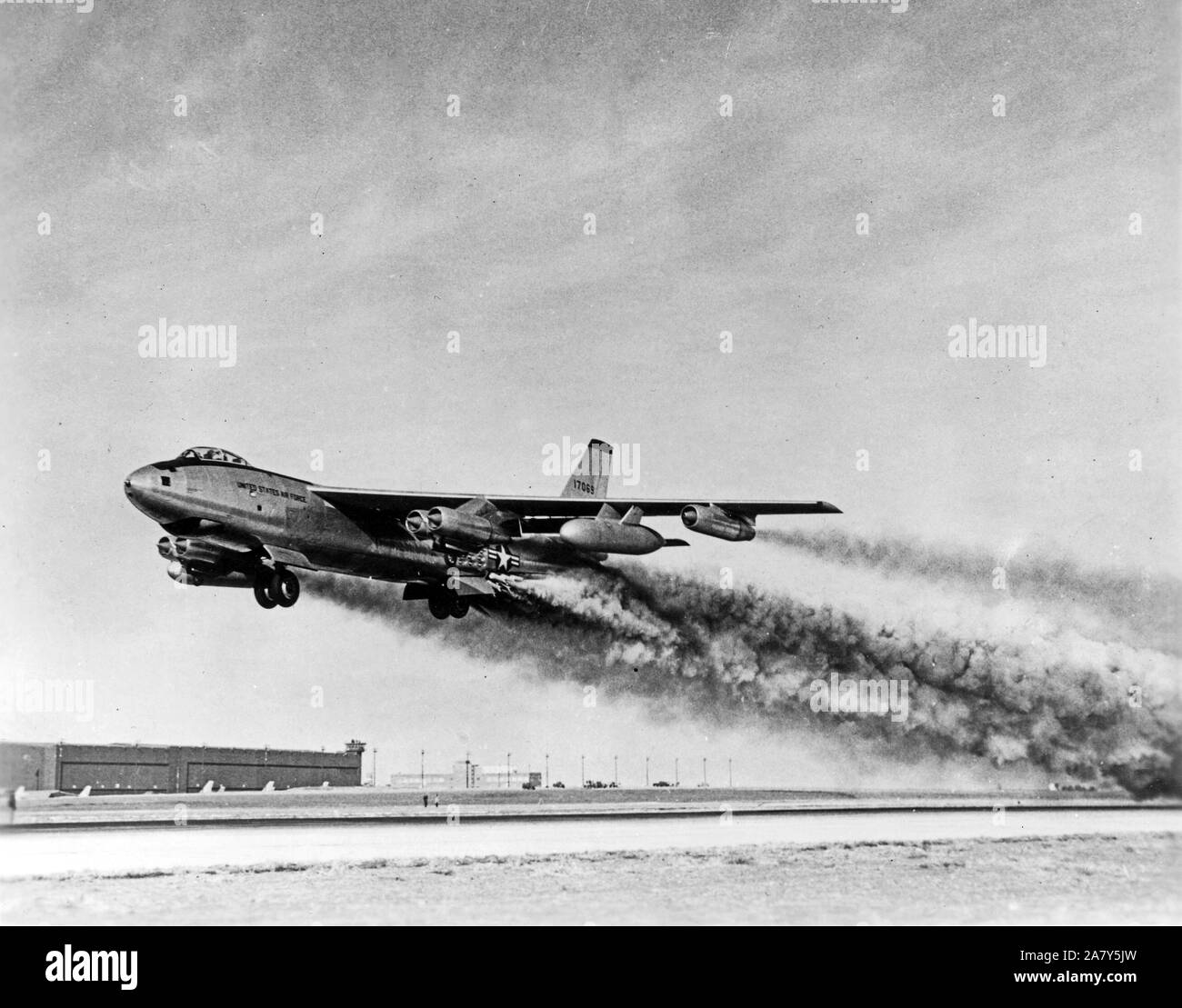 B-47 Stratojet Bomber Taking off, Portsmouth Air Force Base, Portsmouth, New Hampshire Stock Photo