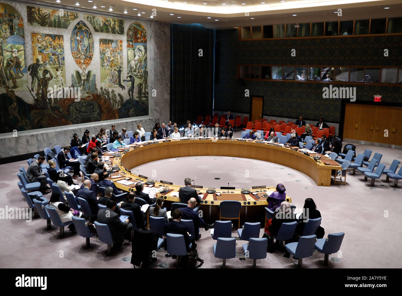 United Nations. 4th Nov, 2019. The United Nations (UN) Security Council holds a meeting on peace and security in Africa at the UN headquarters in New York, Nov. 4, 2019. Credit: Li Muzi/Xinhua/Alamy Live News Stock Photo