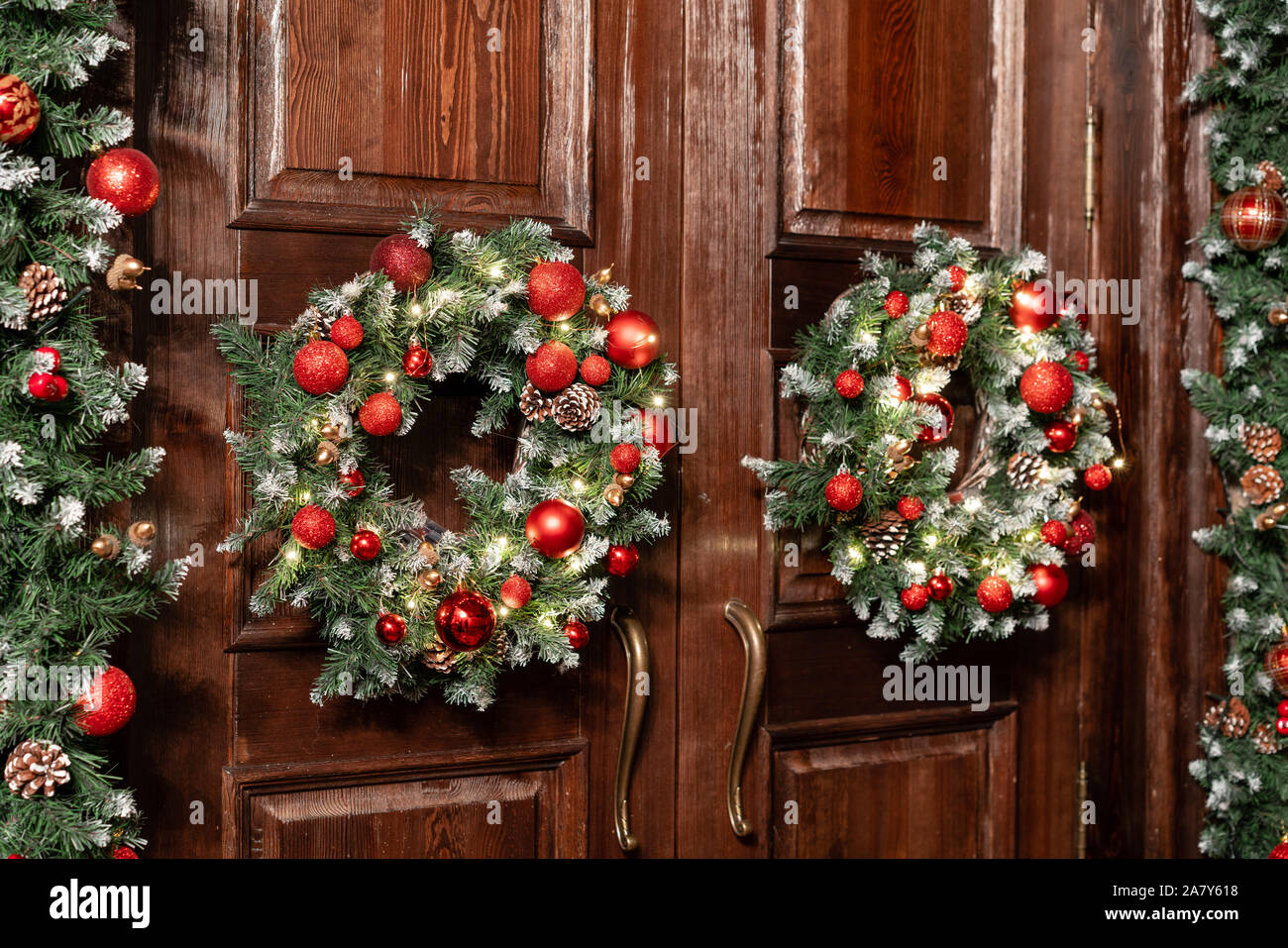 House Entrance Decorated For Holidays Christmas Decoration