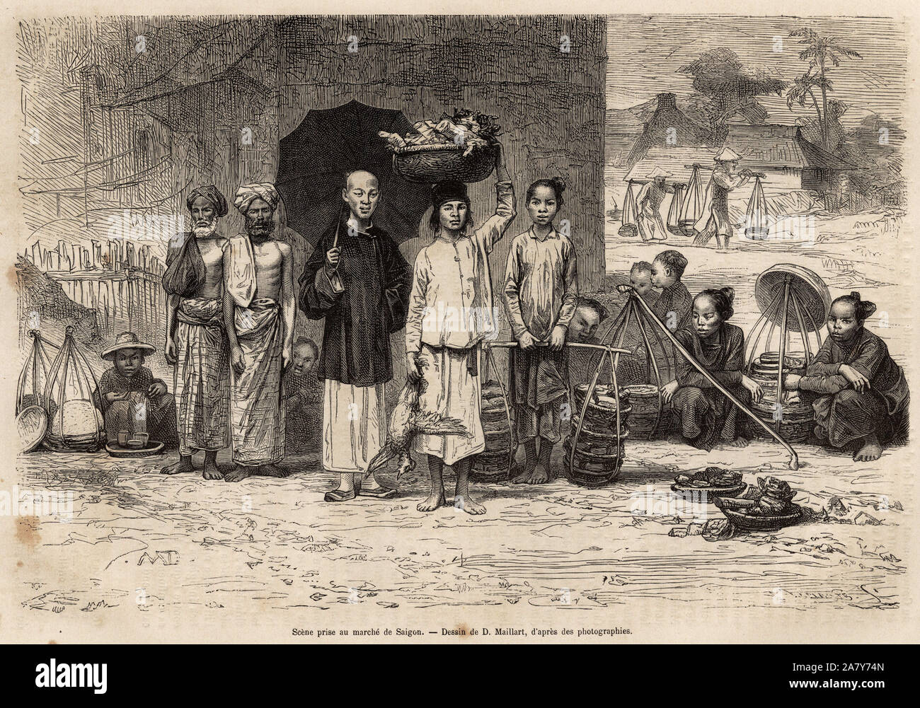Scene Du Marche De Saigon Gravure D Apres Un Dessin De D Maillard Illustrant Le Voyage En Cochinchine Par Le Docteur Morice En 1872 Publie Dans Stock Photo Alamy