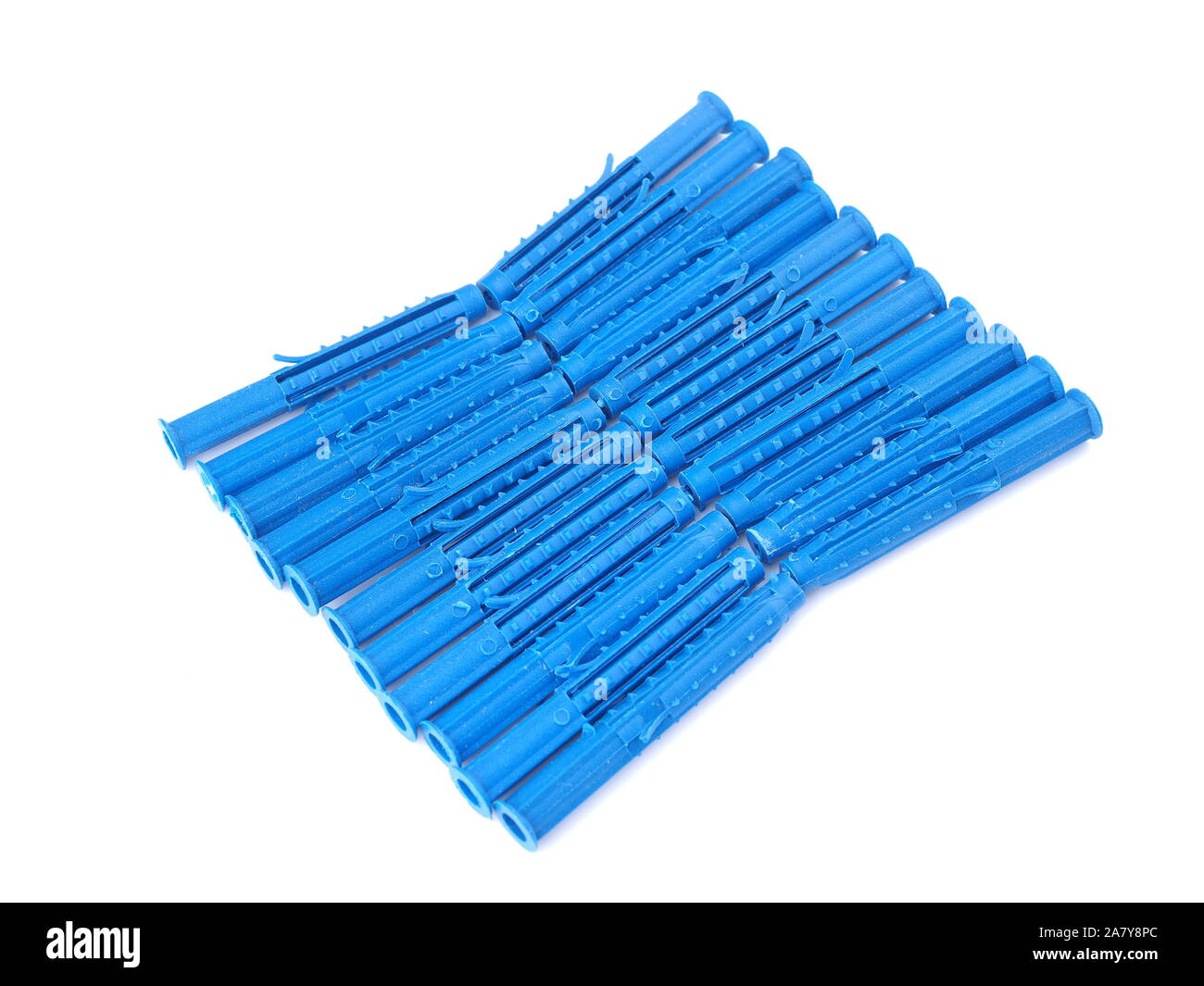 blue dowels on a white background Stock Photo