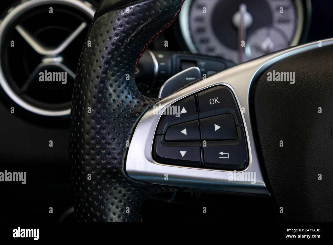 The interior elements of a new expensive business car inside with