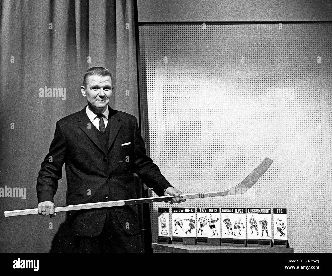 Anssi Koskinen, the host of the Tamvision´s hockey television show Lätkäruutu, 1964 YLE Stock Photo