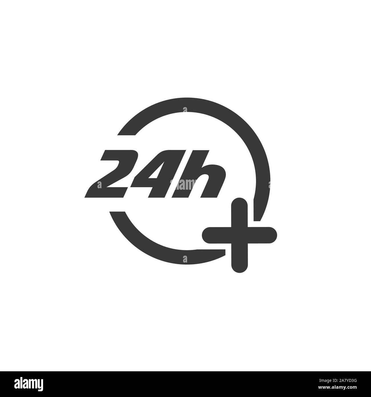 24 hours service icon. Pharmacy open symbol. Isolated vector