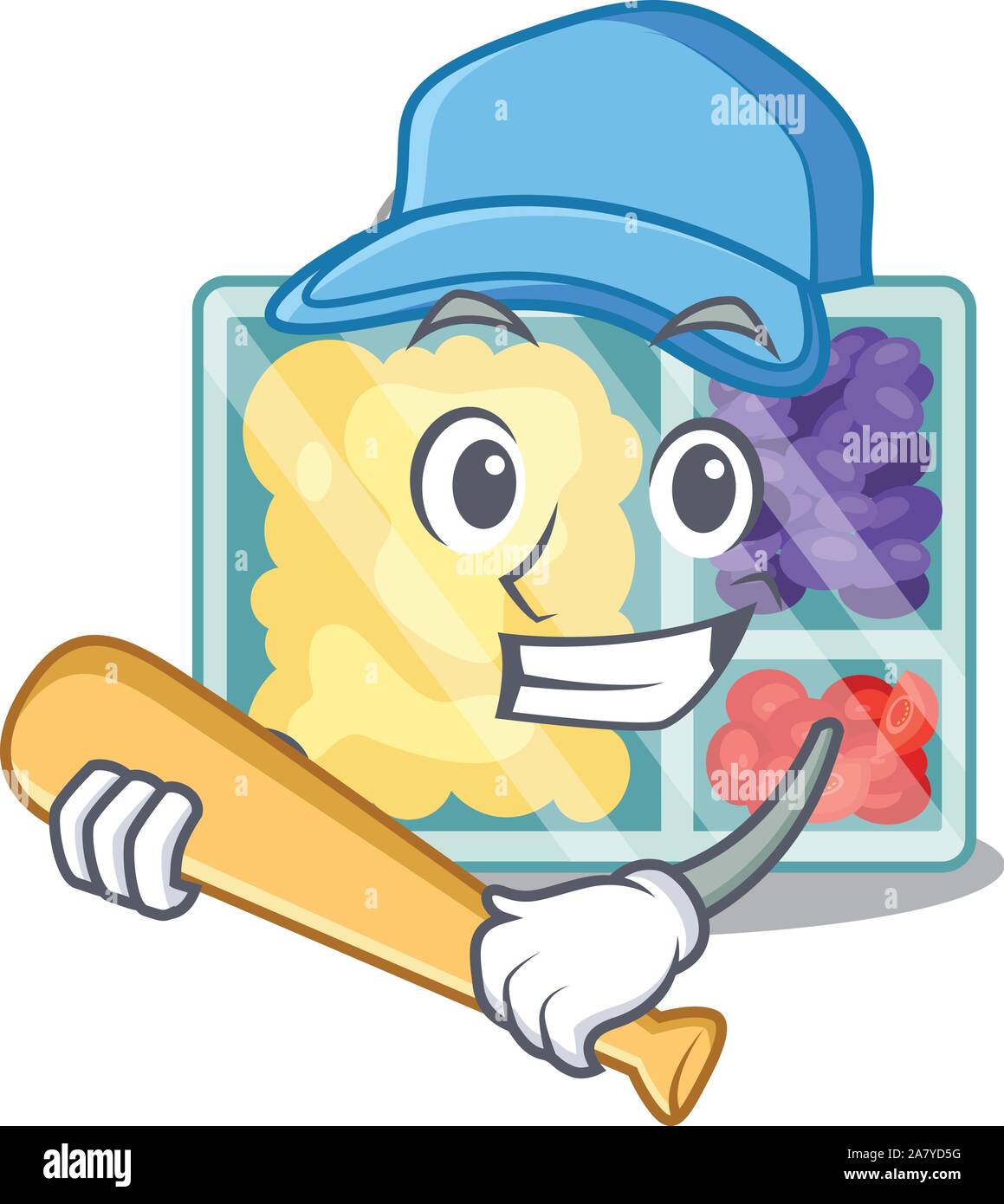 lunch box cartoon with the character playing baseball Stock Vector ...