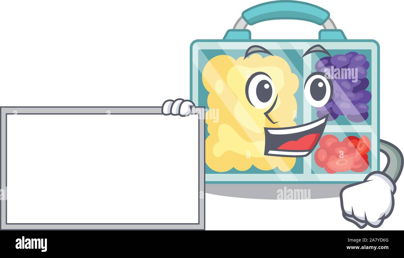 lunch box cartoon with board with the character Stock Vector Image