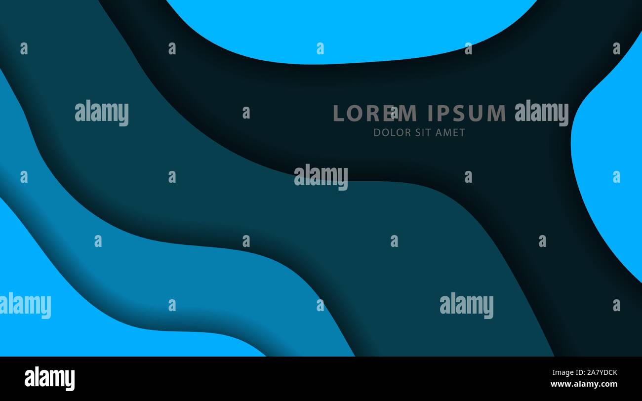 Abstract background design with blue paper cut shapes. Vector wave ...