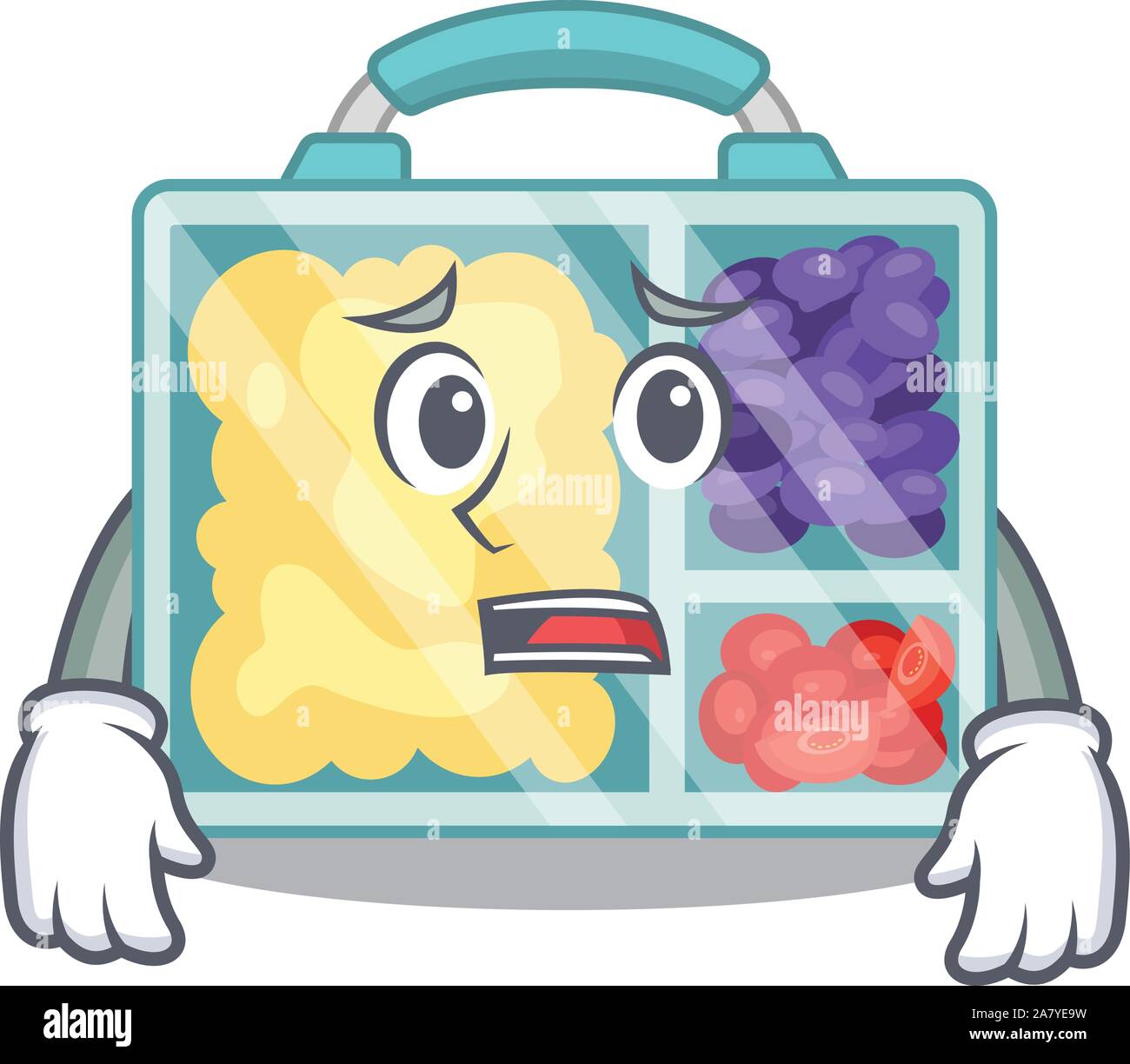 smiling lunch box character shape afraid isolated Stock Vector