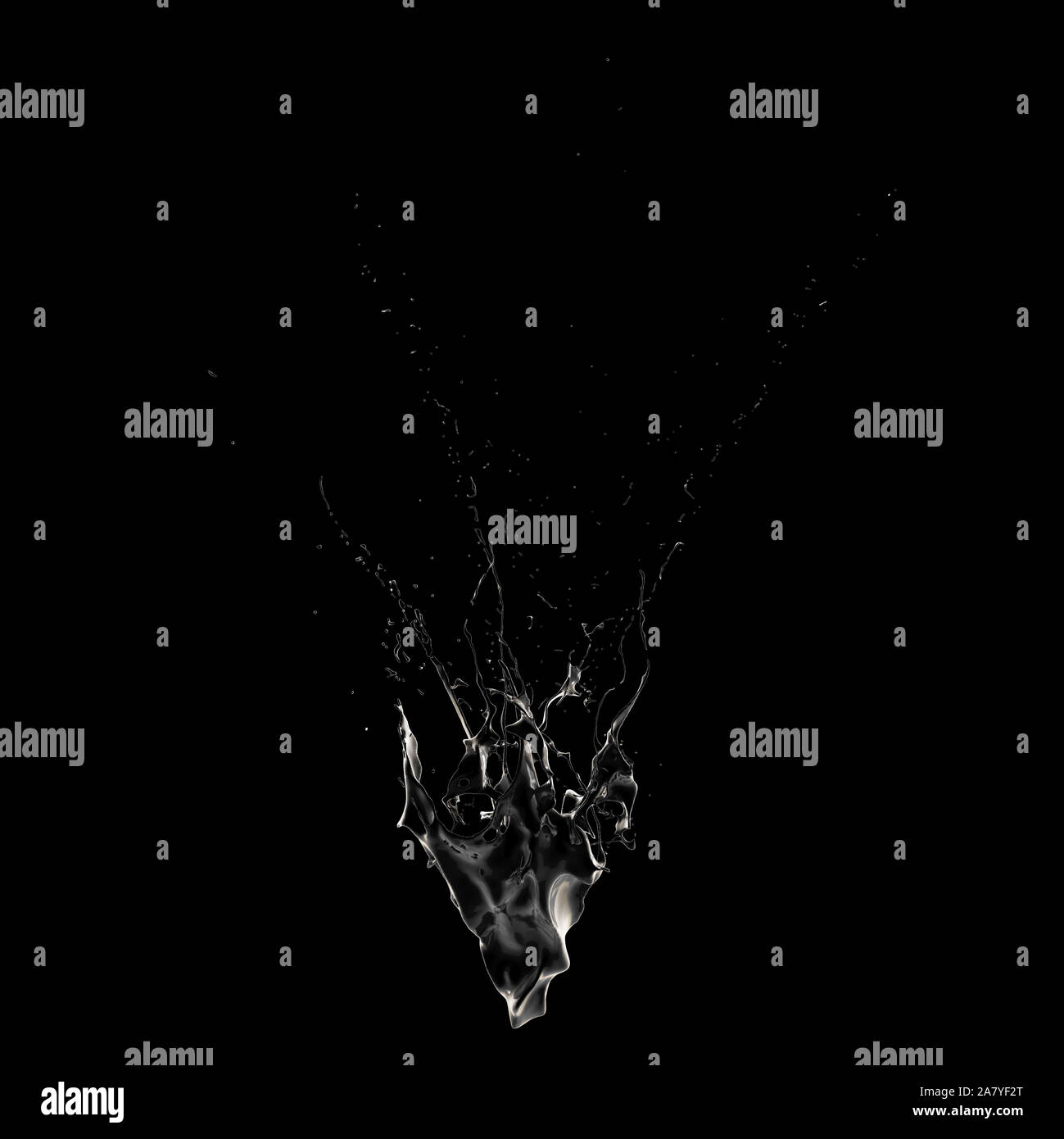 Black background with splash of liquid. 3d rendering, 3d illustration ...