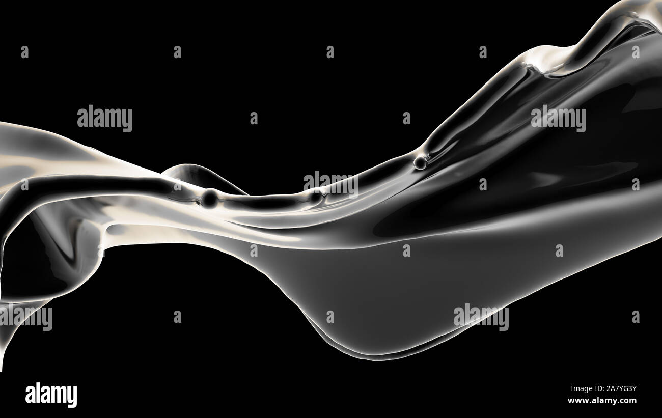 Black background with splash of liquid. 3d rendering, 3d illustration ...