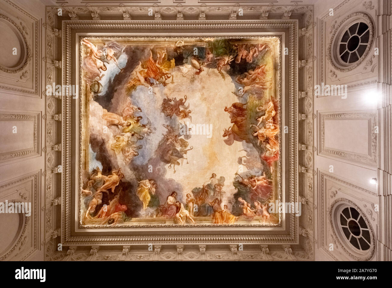 Italy Piedmont Turin - Carignano Palace - Museo del Risorgimento - Plebiscite hall ceiling allegorical fresco Stock Photo