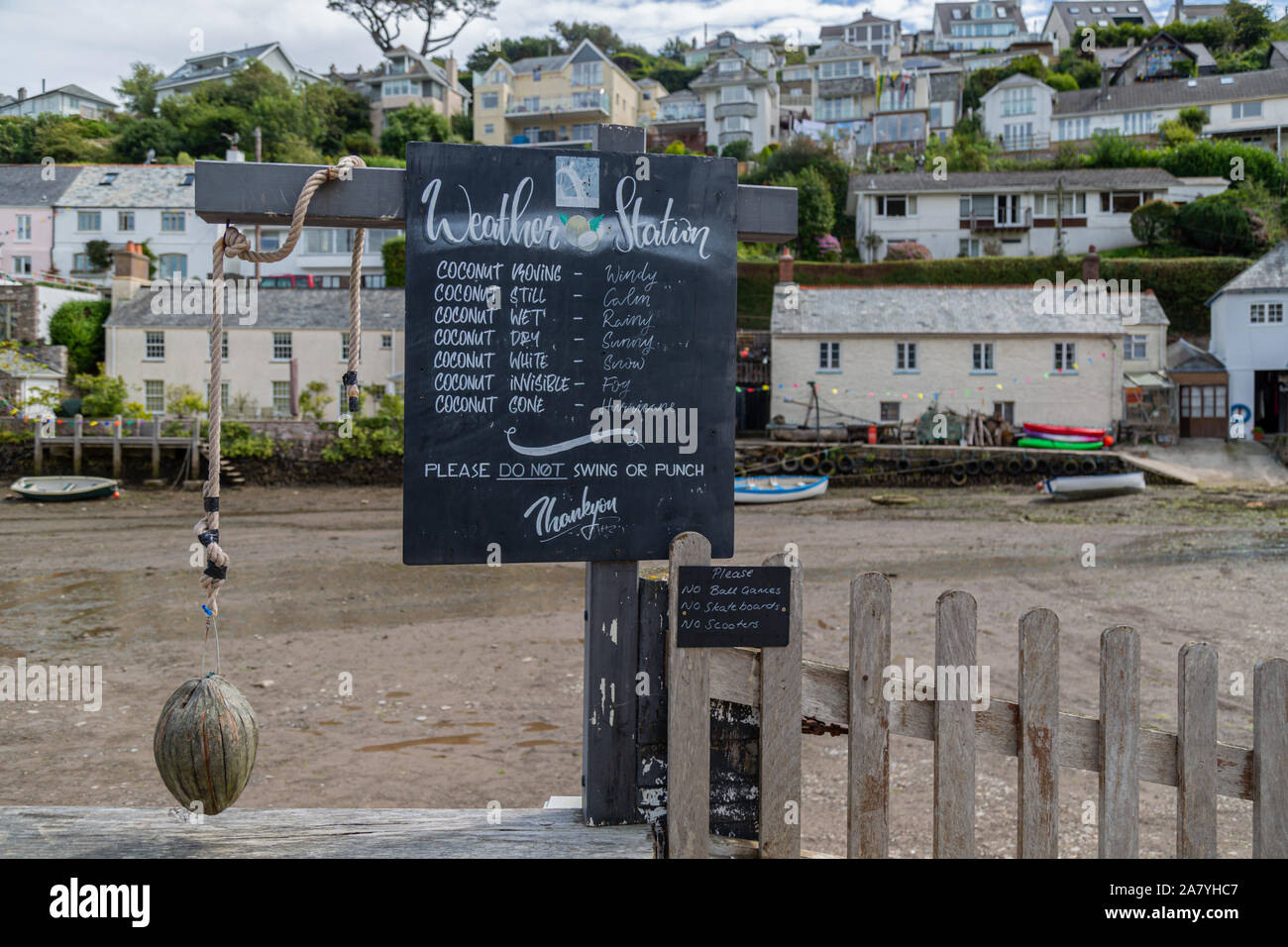 The quirky weather station outside the Ship Inn in Noss Mayo Stock Photo