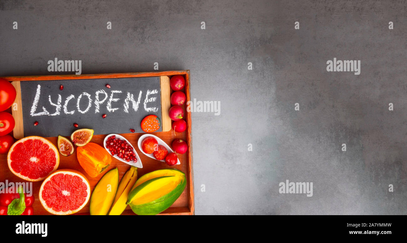 Fruits and vegetables containing lycopene. Healthy vegan food