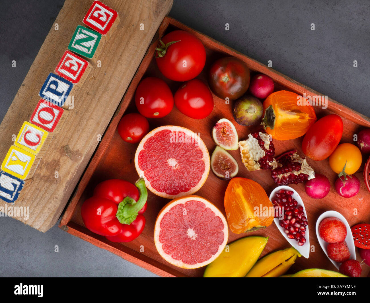 Fruits and vegetables containing lycopene. Healthy vegan food