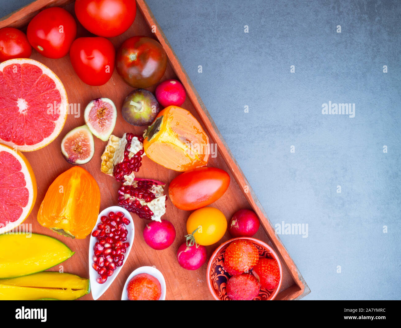 Fruits and vegetables containing lycopene. Healthy vegan food