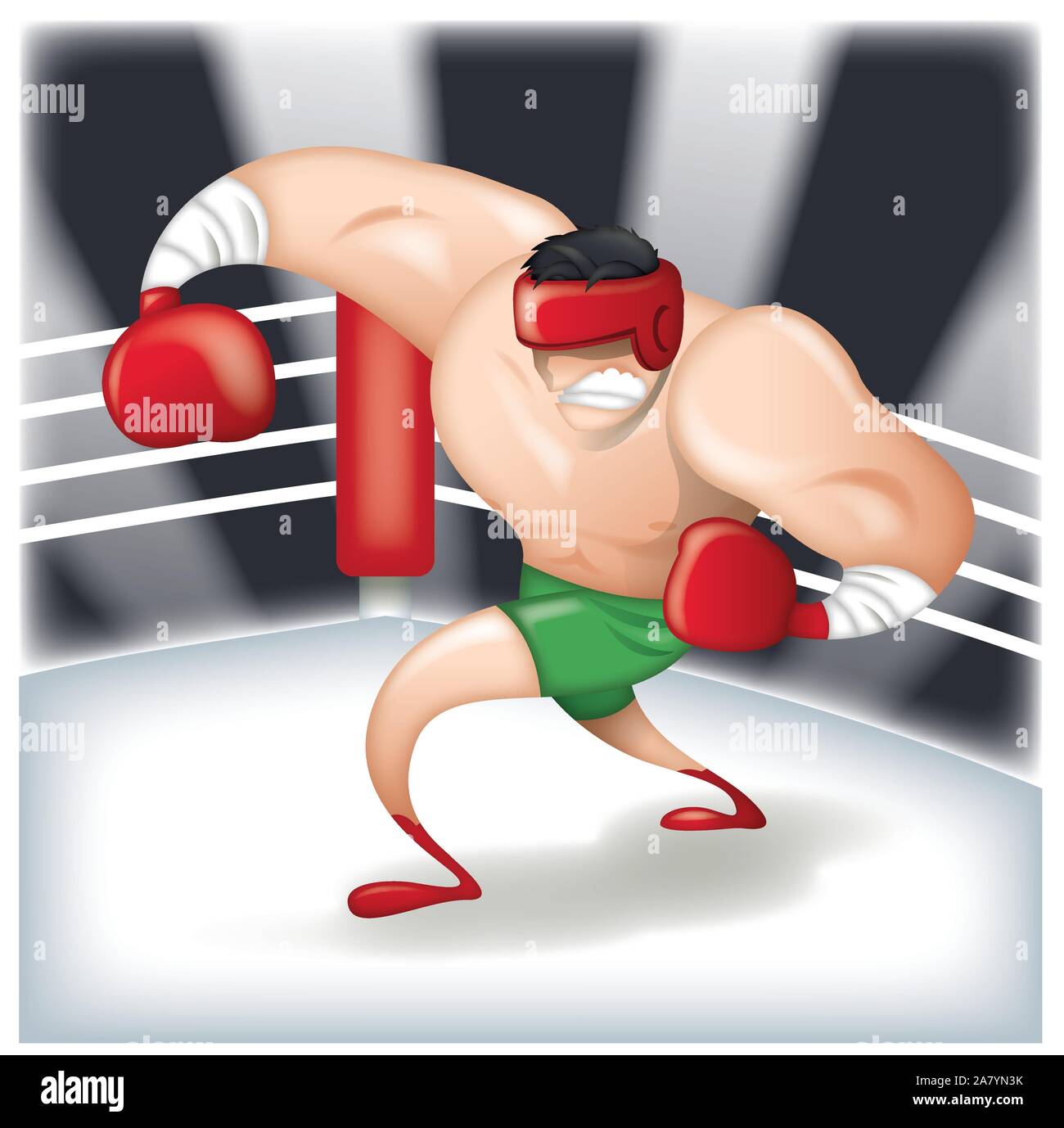 Cartoon character boxer in boxing ring Stock Vector