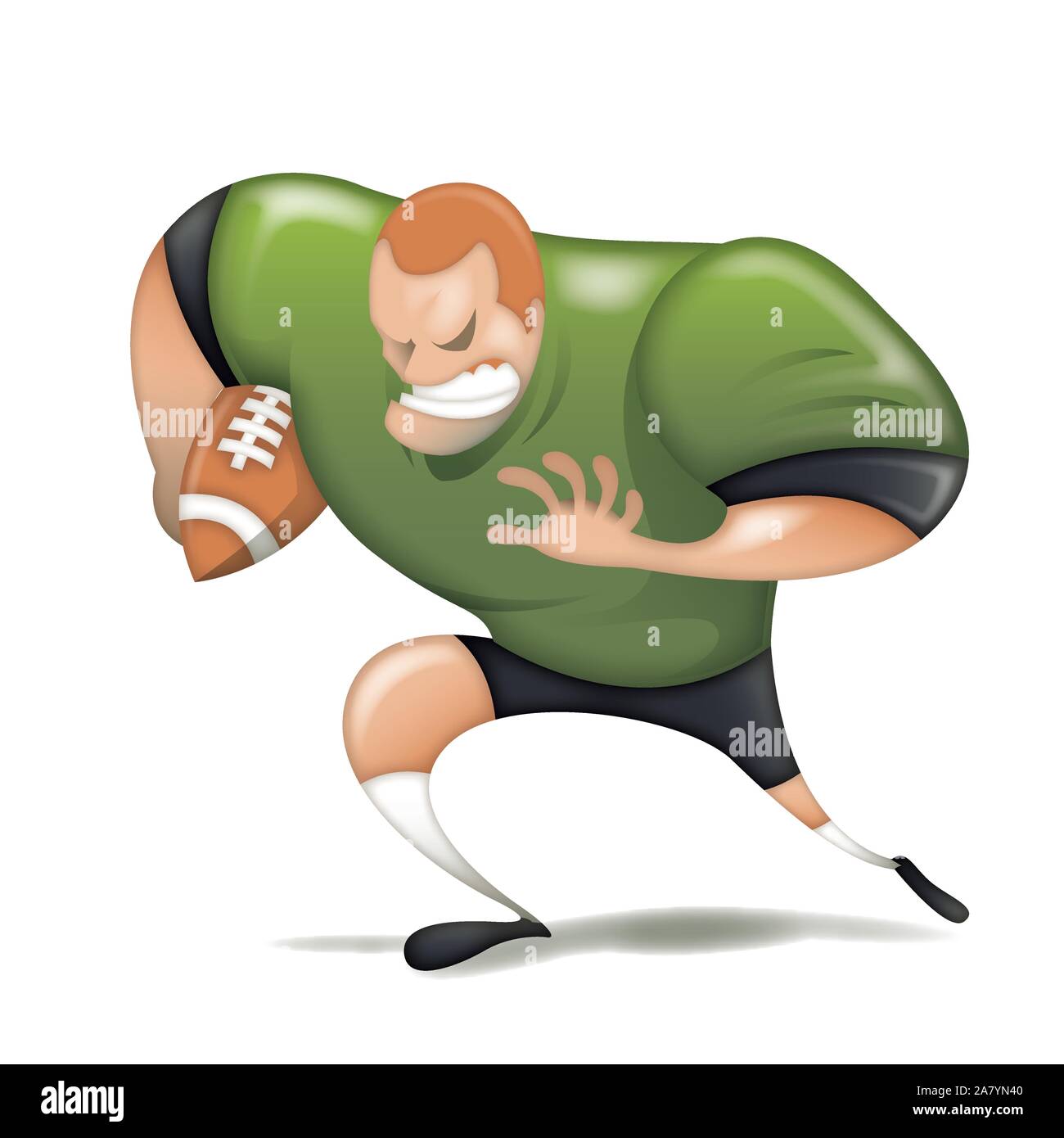 Angry cartoon character rugby player in action on white background Stock Vector