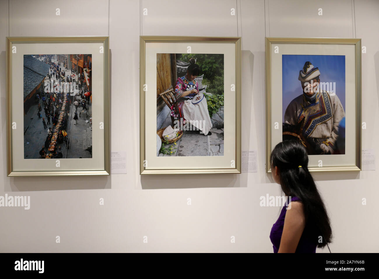 Yangon, Myanmar. 5th Nov, 2019. A visitor views photos at an exhibition