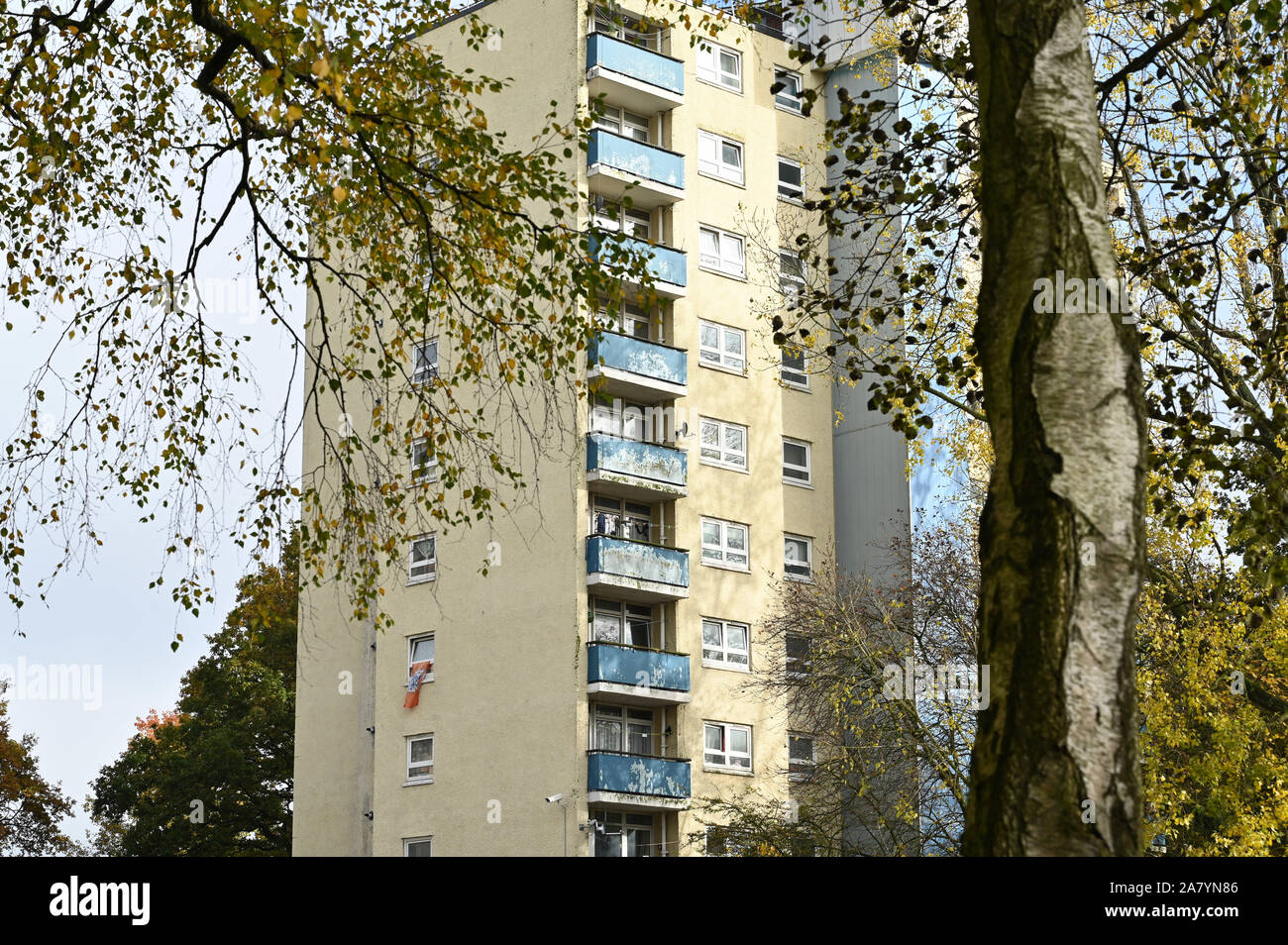 High rise flats by Jardine Crescent on Tile Hill in Coventry on