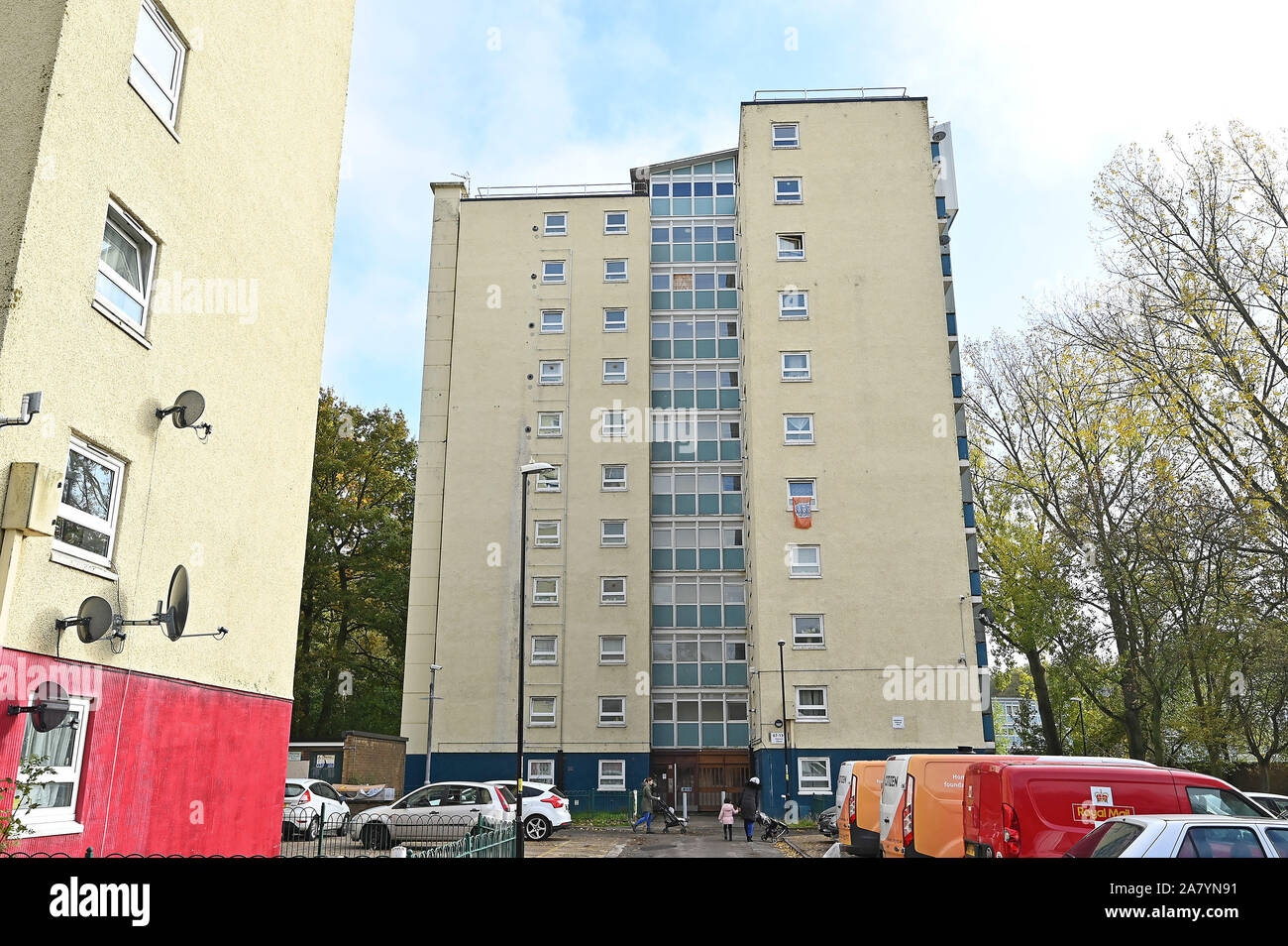 High rise flats by Jardine Crescent on Tile Hill in Coventry on